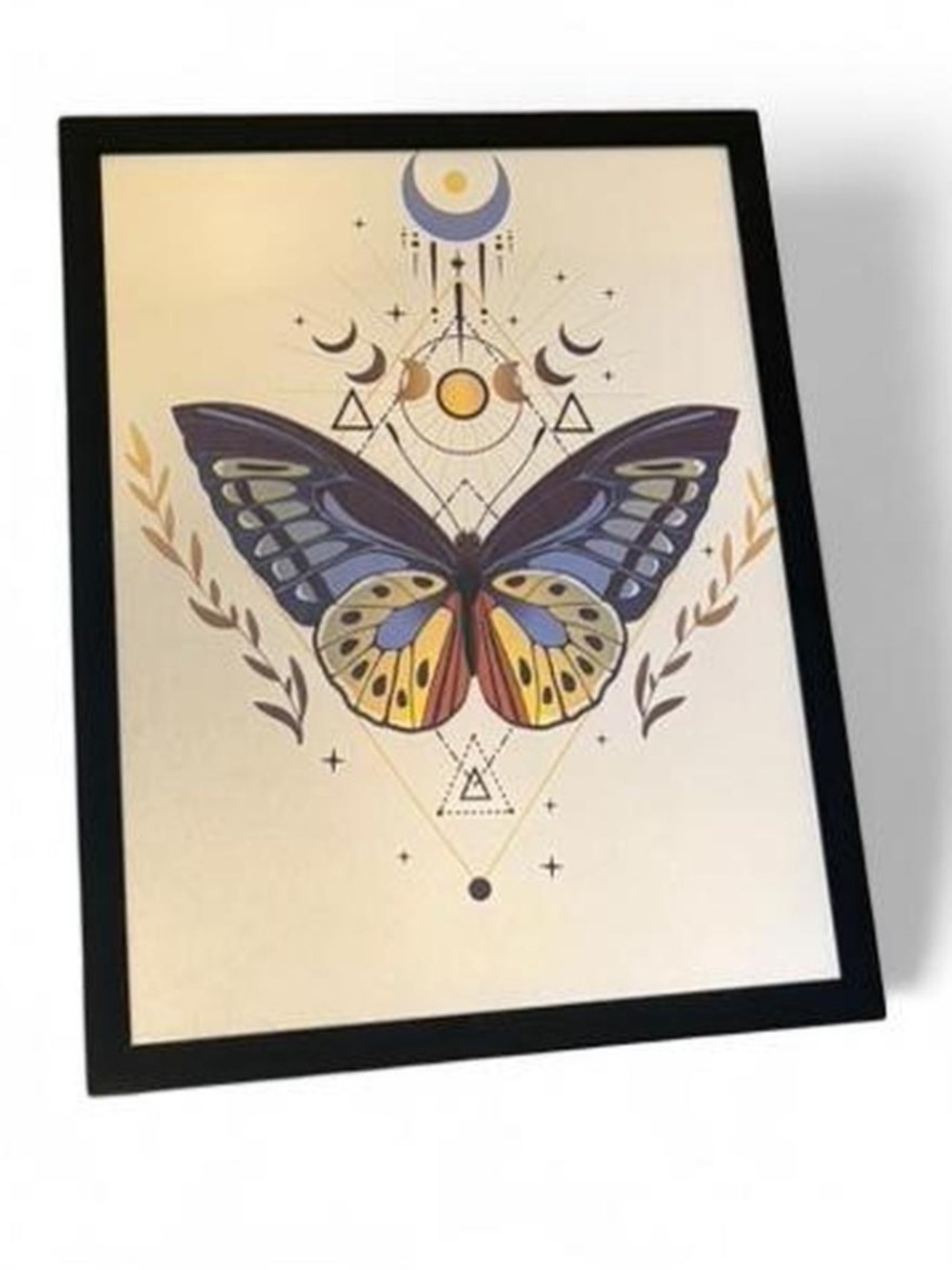 Butterfly Geometric Art Print — Yellow, Blue, Purple framed print 12 x 15 inch